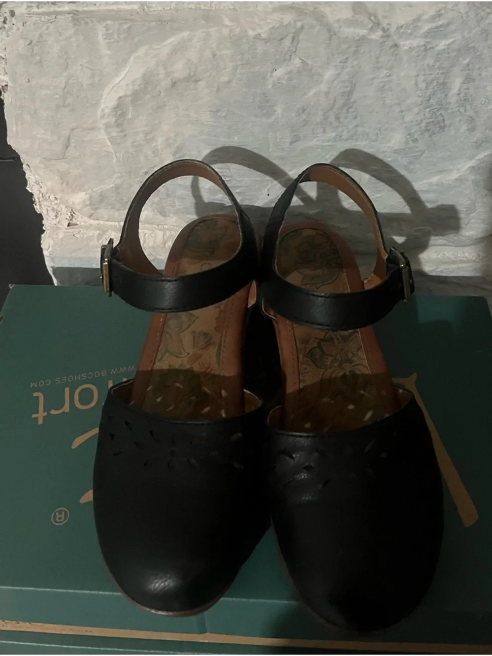 boc Black Leather Ankle-Strap Clogs with Brown Outsole - Picture 2 of 6